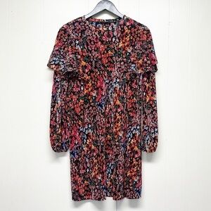 ZARA Floral Pleated Ruffle Dress Medium